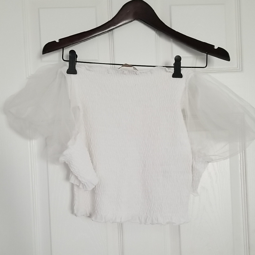 Rinascimento White Blouse with Sheer Sleeves  Italian Made